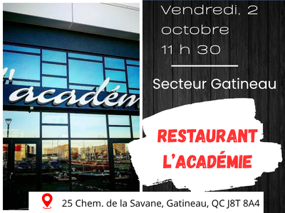 D&Icirc;NER - Vendredi&comma; 2 octobre 2026 - L'Acad&eacute;mie &lpar;secteur Gatineau&rpar;