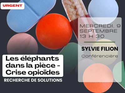 Les &eacute;l&eacute;phants dans la pi&egrave;ce - Crise opio&iuml;des &lpar;recherche de solutions&rpar; &lpar;Mercredi&comma; 13 h 30&rpar;